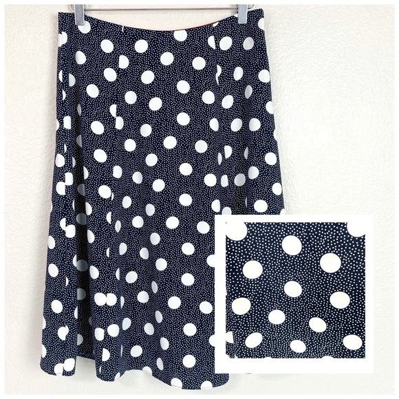 Boden Navy Polkadot Flare Midi Skirt Size 8P - Picture 1 of 6